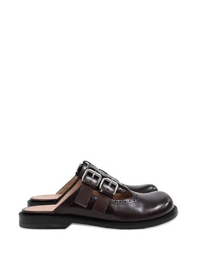 Pre-owned Loewe Campo Buckled Leather Mules In Brown