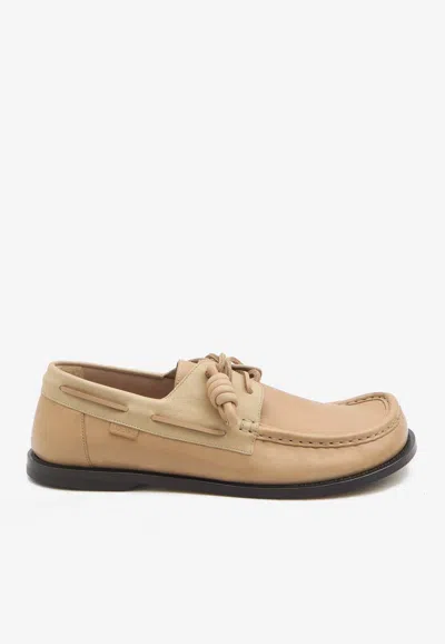 Loewe Campo Calfskin Boat Shoes In Neutral