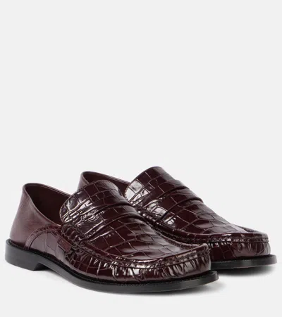 Loewe Campo Collapsible-heel Croc-effect Leather Loafers In Red