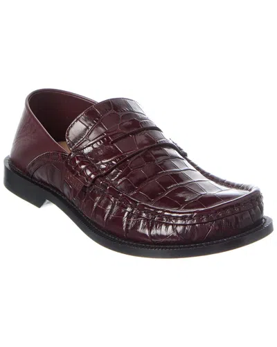 Loewe Campo Croc-embossed Leather Loafer In Burgundy