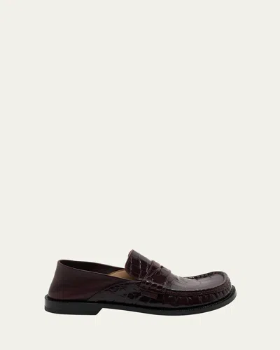 LOEWE CAMPO CROCO FOLD PENNY LOAFERS