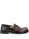 Loewe Campo Flap Loafers In Embossed Crocodile Leather And Smooth Leather In Brown