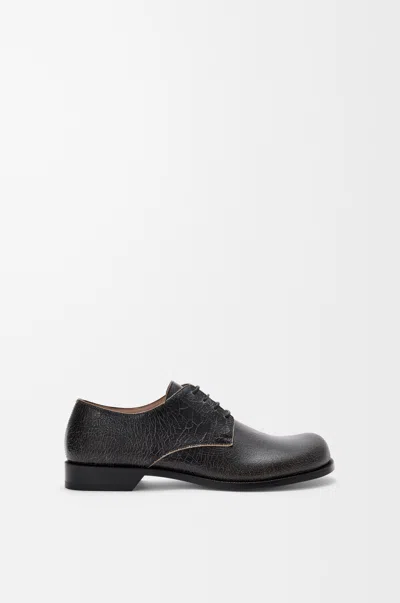 Loewe Campo Cracked-leather Derby Shoes In Black