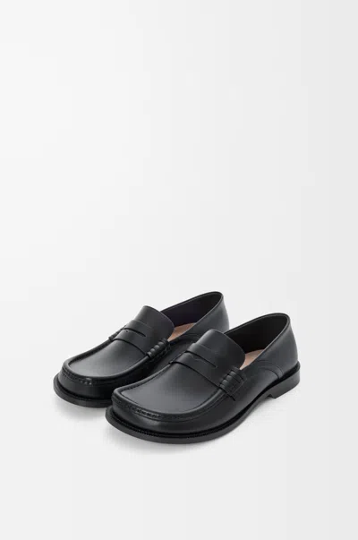 Loewe Campo Flap Back Loafer In Waxy Calfskin In Black