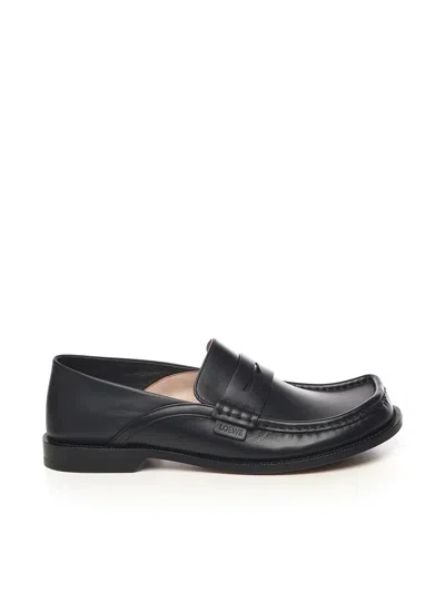 Loewe Campo Flap Back Loafers In Calfskin In Black