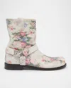 Loewe Campo Floral-print Brushed-suede Ankle Boots In White Pink Multicolor