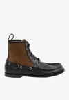 Loewe Rounded Toe Calfskin Bootie With Suede Inserts In Animal Print