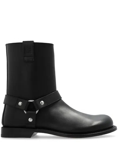 Loewe Campo Leather Biker Boots In Black