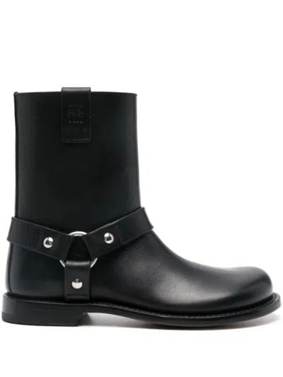 Loewe Campo Leather Biker Boots In Black