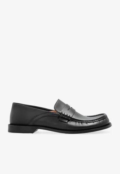 Loewe Campo Leather Loafers In Black