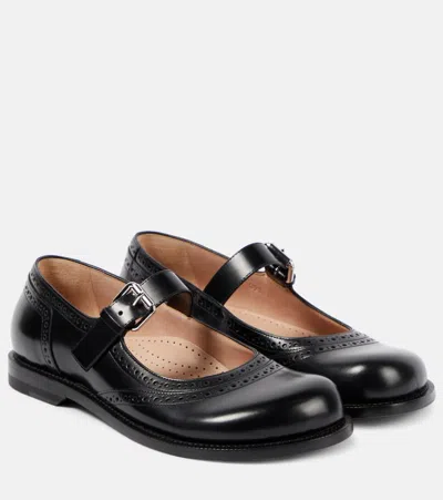 Loewe Campo Leather Mary Jane Flats In Black
