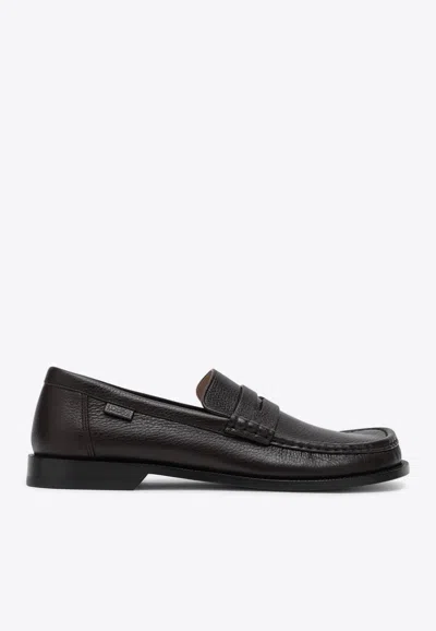 Loewe Campo Leather Penny Loafers In Bordeaux