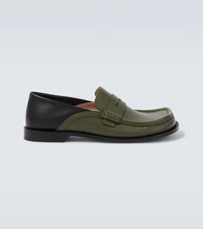 Loewe Campo Leather Penny Loafers In Green