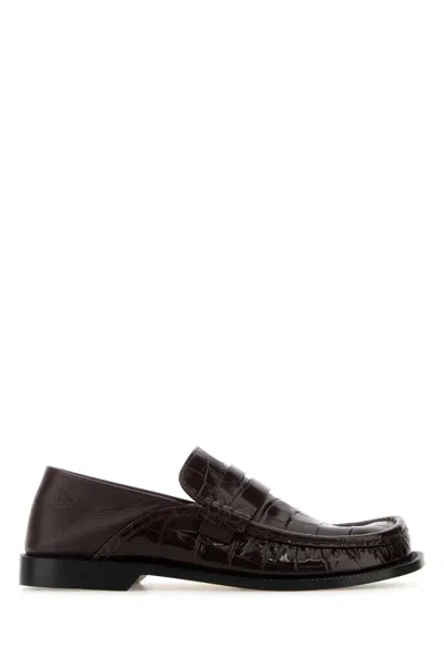 Loewe Dark Brown Campo Flap Back Calfskin Loafers In Burgundy