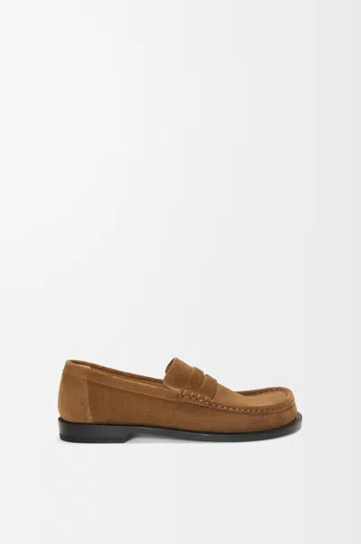 Loewe Campo Loafers In Tobacco Suede In Burgundy