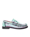 Loewe Mocassini Campo In Pelle Multicolor Donna In Mint Green/pink/forest Green