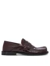 Loewe Leather Penny Strap Moccasins In Brown