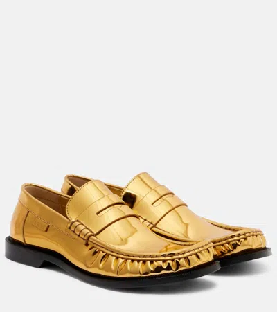 Loewe Campo Mirrored Leather Penny Loafers In Gold