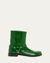 Loewe Campo Python Harness Biker Booties In Emerald Green