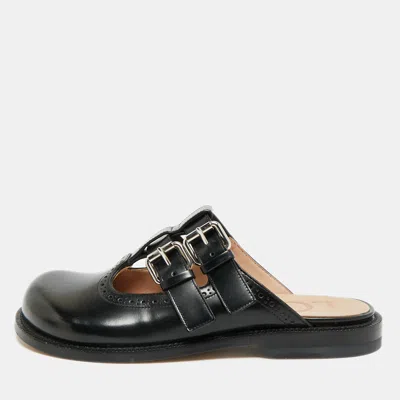 Pre-owned Loewe Campo Size 36 Black Leather Mary Jane Flat Mules