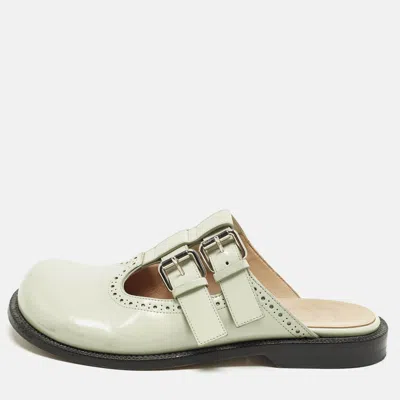 Pre-owned Loewe Campo Size 37 Green Leather Mary Jane Flat Mules