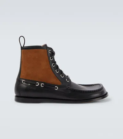 LOEWE CAMPO SUEDE AND LEATHER LACE-UP BOOTS