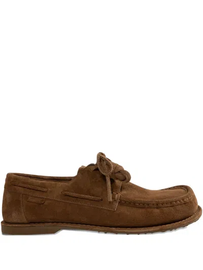 Loewe Campo Suede Lace-up Boat Shoes In Brown