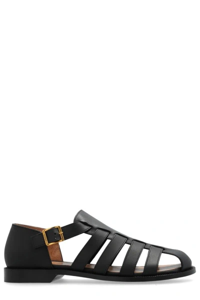Loewe Campo Waxed Round Toe Sandals In Black