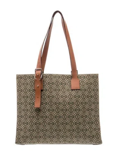 Pre-owned Loewe Canvas Canvas Anagram Jacquard Buckle Horizontal Tote In Neutral