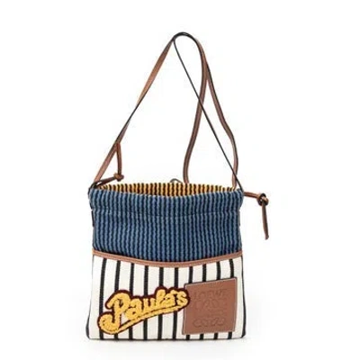 Pre-owned Loewe Canvas Embroidered Drawstring Pouch Crossbody In Blue