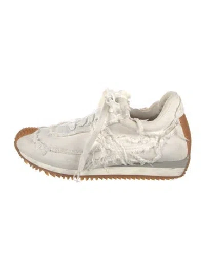 Pre-owned Loewe Canvas Raw-edge Trim Athletic Sneakers In White