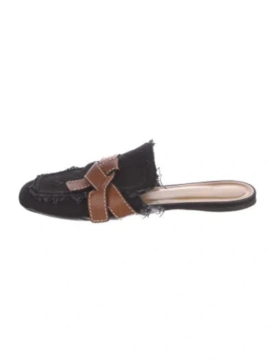 Pre-owned Loewe Canvas Raw-edge Trim Mules In Black