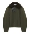 Loewe Shearling And Leather-trimmed Garment-dyed Cotton-twill Jacket In Green