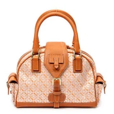 Pre-owned Loewe Canvas Small Anagram Side Pocket Boston In Orange