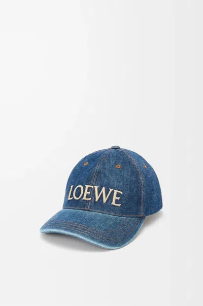 Loewe Logo Embroidery Denim Baseball Cap In Blue