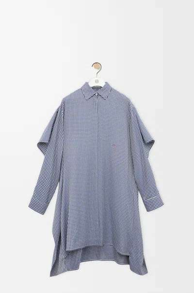 Loewe Gingham Silk Shirt Dress In Gray