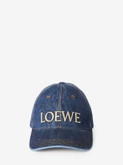 Loewe Logo Embroidery Denim Baseball Cap In Blue