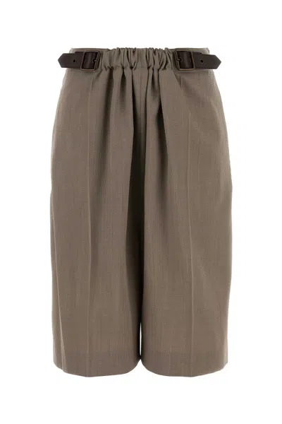 Loewe Cappuccino Wool Bermuda Shorts In Brown