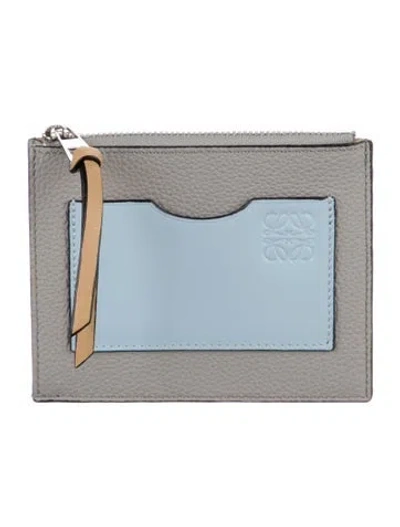 Pre-owned Loewe Card Holder Leather Wallet In Gray