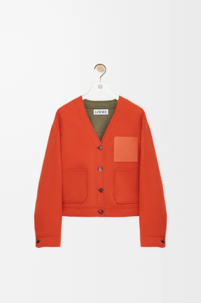 Loewe Wool Blend Cardigan Long Sleeves Pockets In Orange