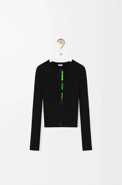 Loewe Satin-trimmed Ribbed-knit Cardigan In Black