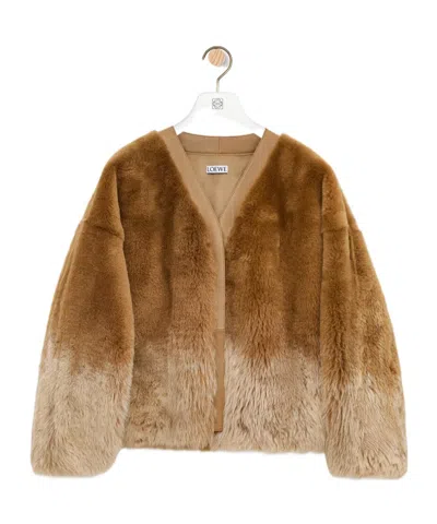 Loewe Cardigan In Shearling In Brown