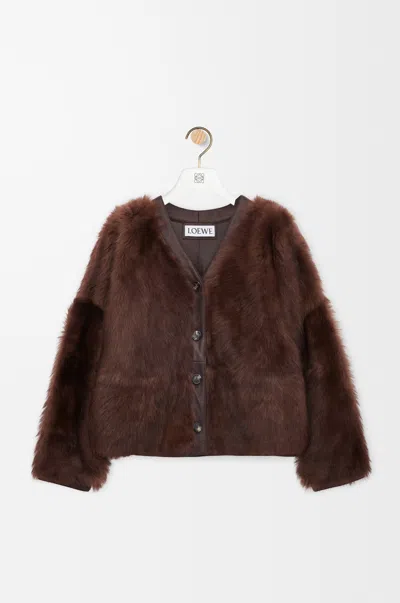 Loewe Lamb Shearling V-neck Cardigan In Brown