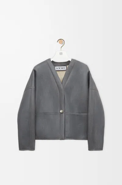 Loewe Lambskin Shearling-lined Pebble Jacket In Gray