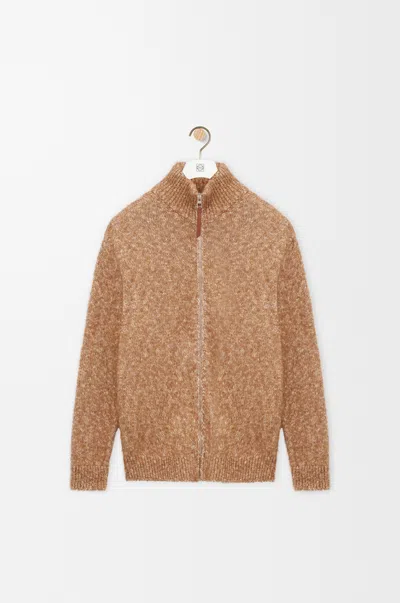 Loewe Mens Beige Logo-knit Zip-up Cotton-blend Cardigan In Brown