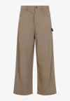 Loewe Wide-leg Trousers In Soft Cotton Blend With Subtle Detail In Brown