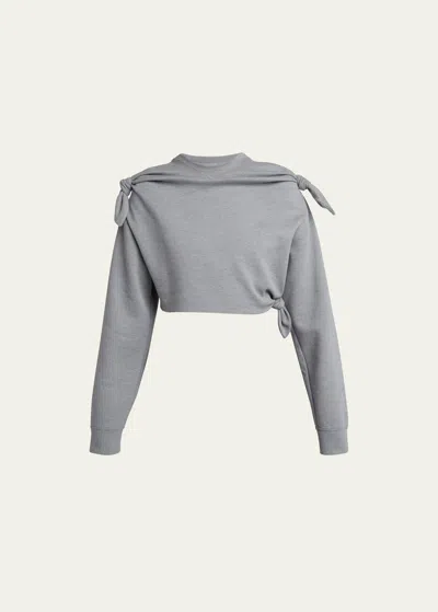 Loewe Cashmere-blend Cropped Sweatshirt With Knot Detail In Grey Black