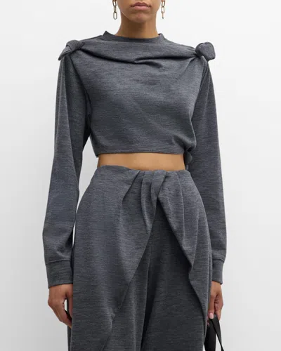 Loewe Cashmere-blend Cropped Sweatshirt With Knot Detail In Gray