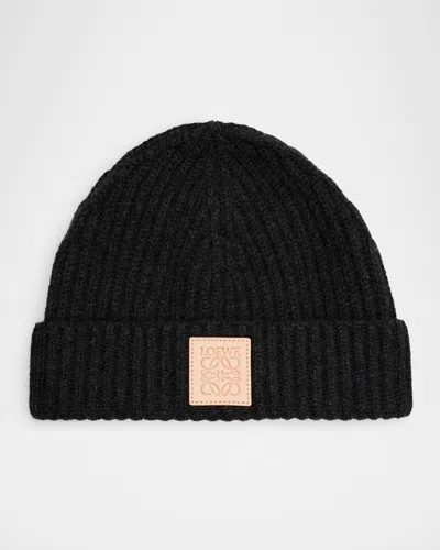 Loewe Anagram Ribbed-knit Cashmere Beanie In Black