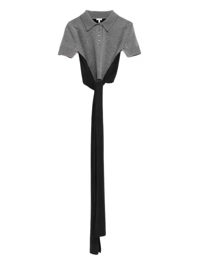 Loewe Cropped Open-back Tie-front Wool-blend Polo Shirt In Gray